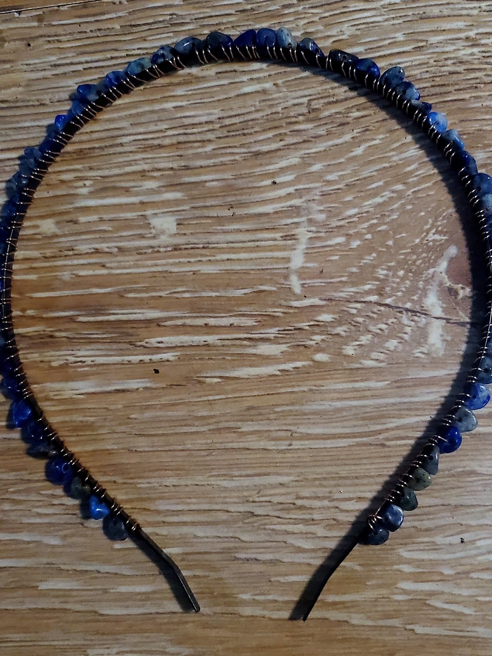 Handmade Lapis Lazuli Stone & Copper Wire-Wrapped Headband